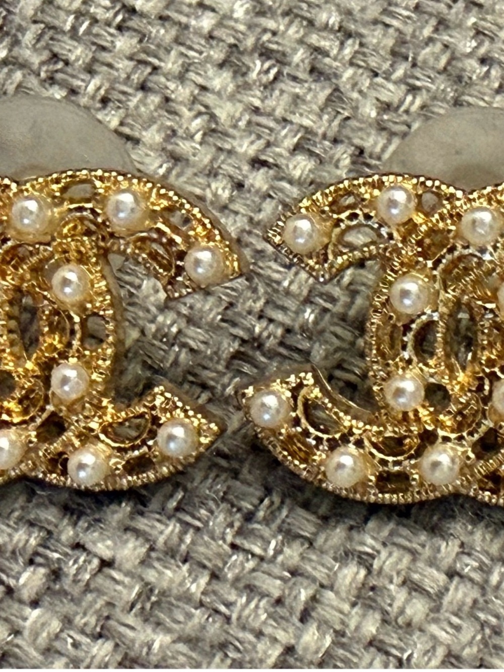 Gold-Tone Pearl Logo-Style Stud Earrings